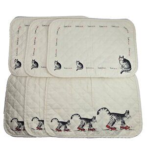 Vintage B Kliban Cat Placemats Lot of 6pc Red Shoes Love a Cat Quilted Cloth